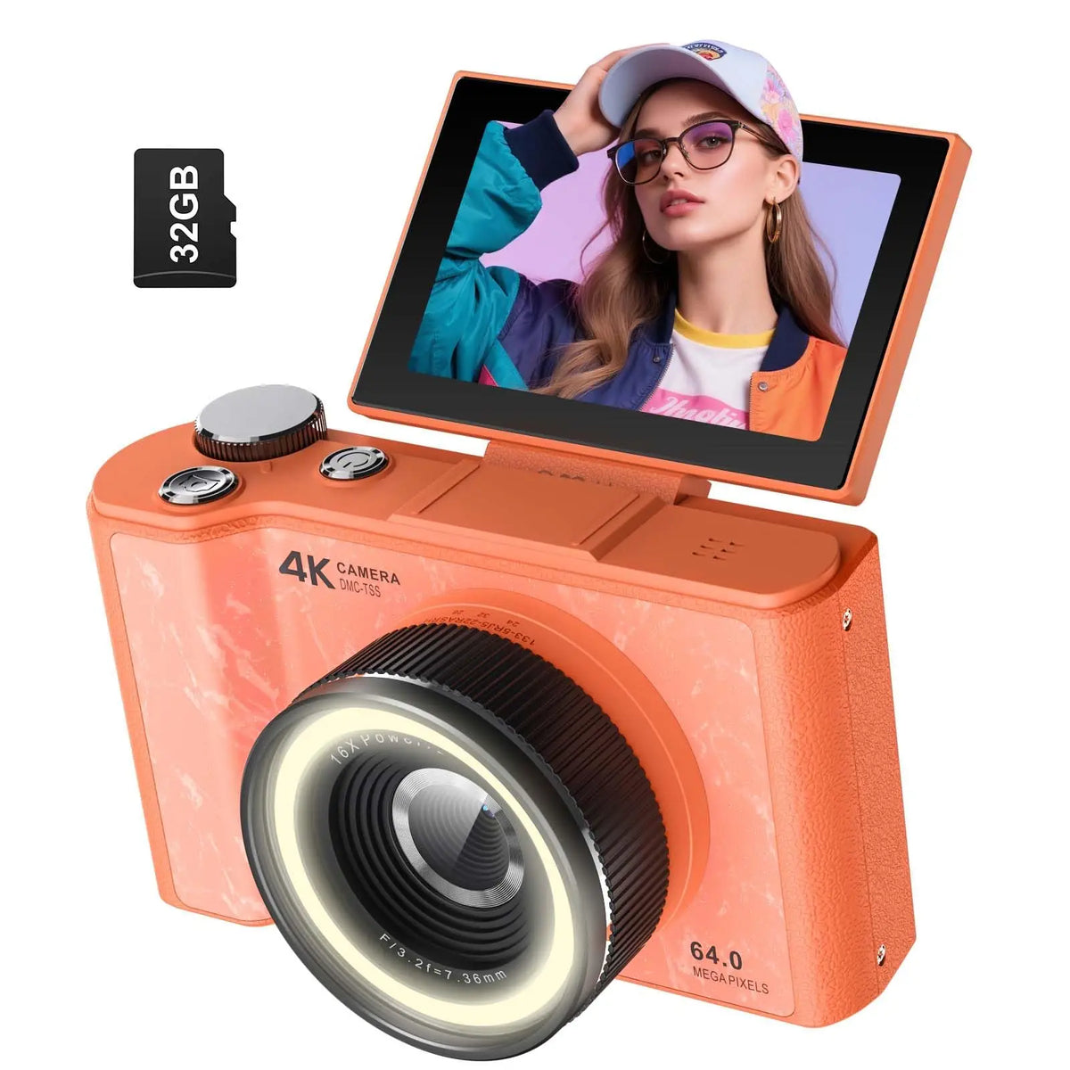 W&O 4K Digital Camera With Flip Screen And Ring Light