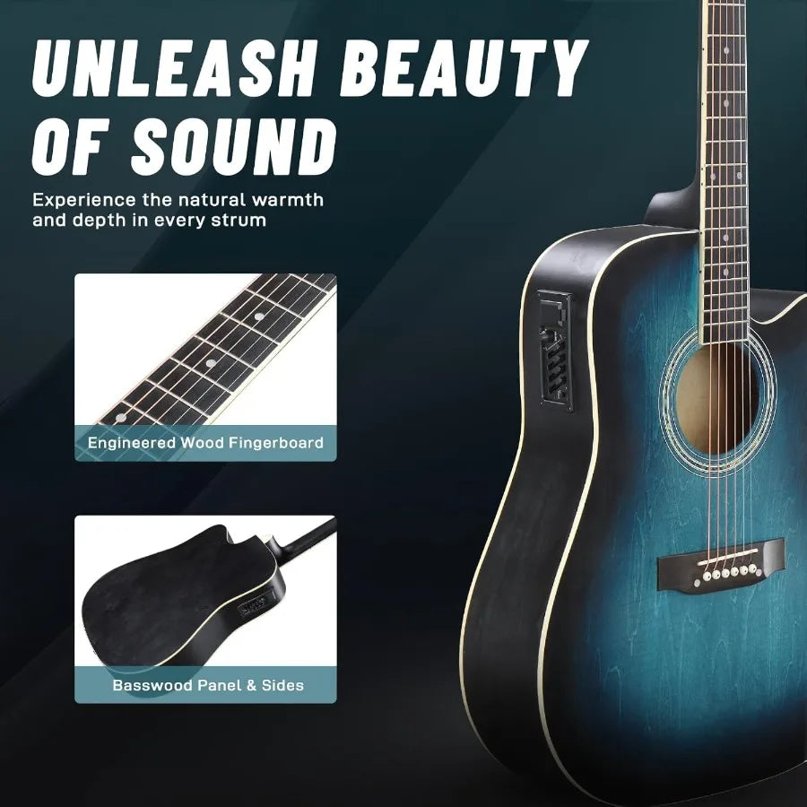 Acoustic Electric Guitar Kit With Amp Basswood Body For Beginners