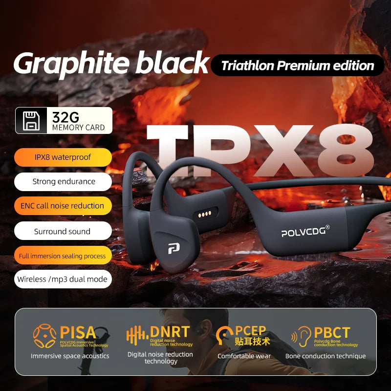 POLVCDG Bone Conduction Swimming Earphones IPX8 Waterproof Bluetooth 32GB Memory
