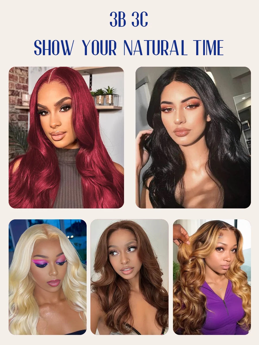 3B 3C Wine Red Colored Body Wave Human Hair Burgundy Wig 220 Density HD Lace Frontal Wigs Burgundy 99J