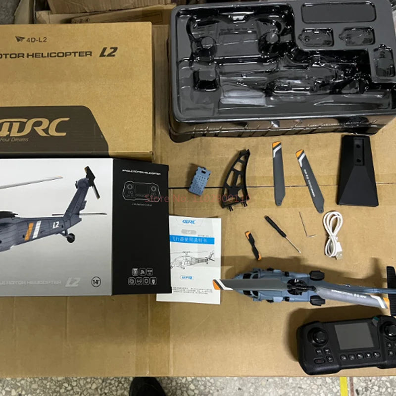 4DRC L2 RC Helicopter 8K Aerial Camera Builtin Screen Remote Control 6Axis Gyro Single Blade Black Hawk Apache Military For Boys