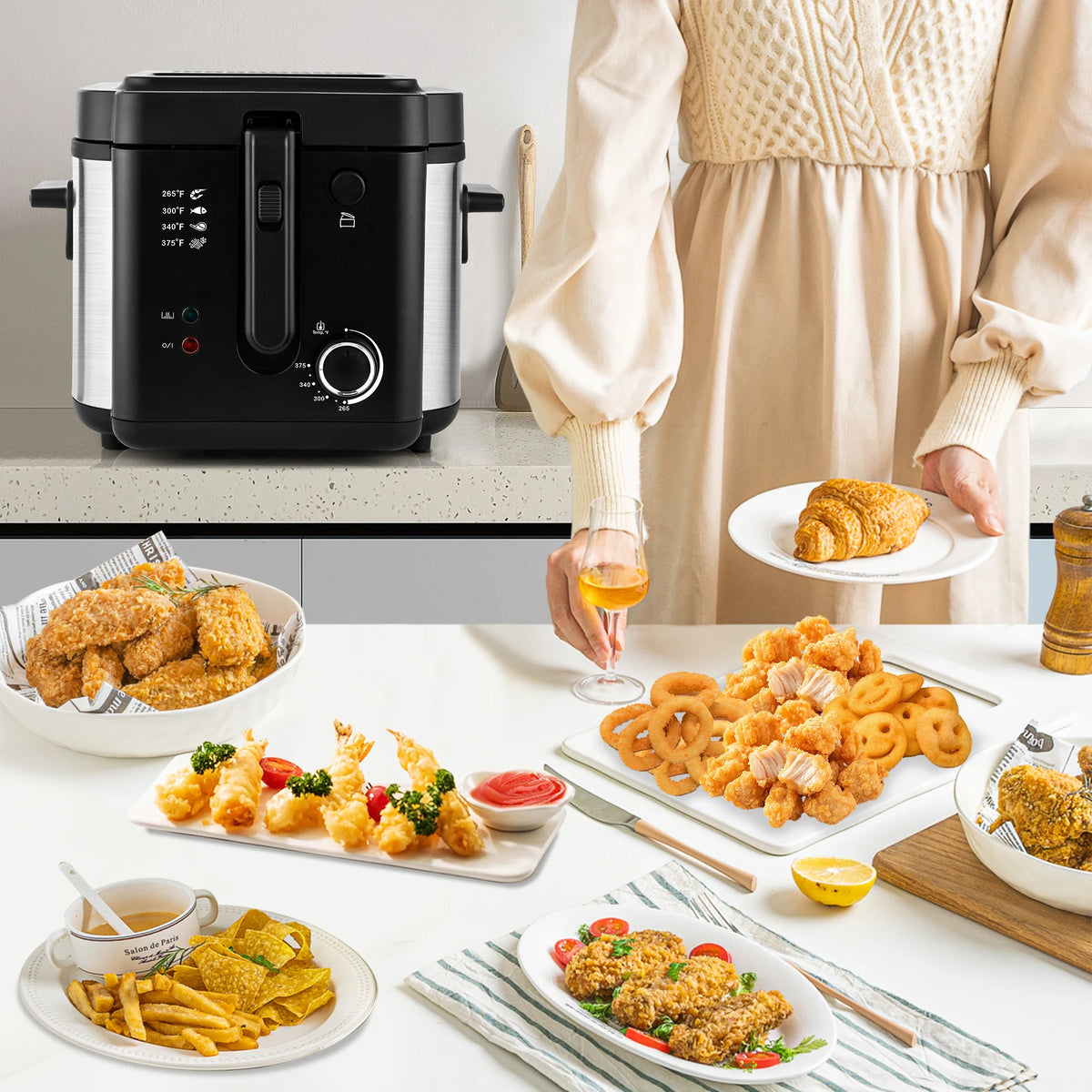 Suslas Electric Deep Fryer 1500W Countertop Home Cooking Appliance