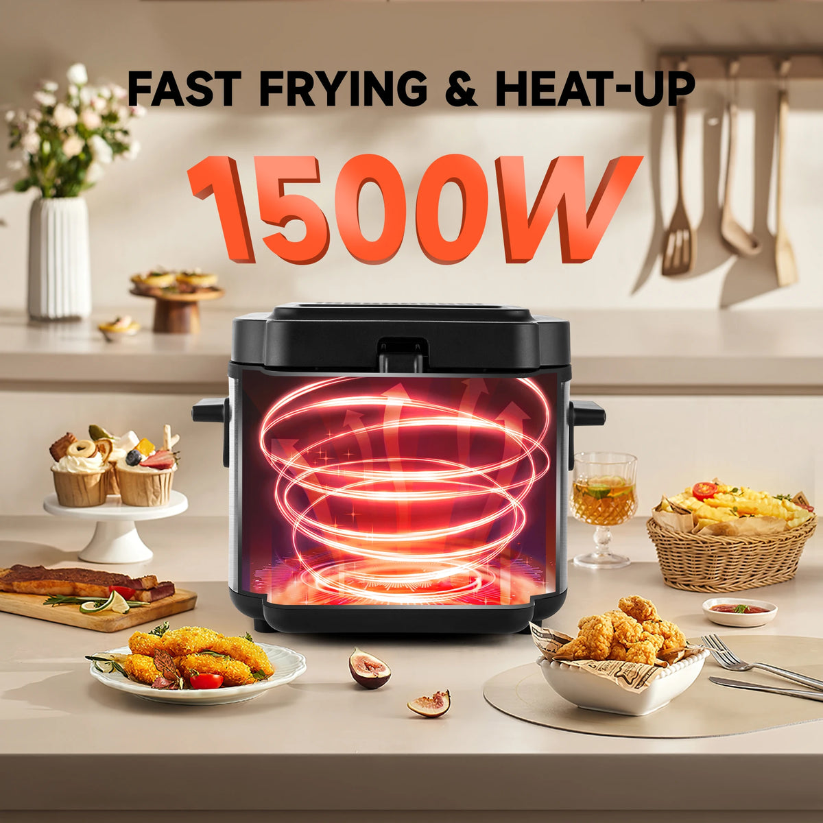 Suslas Electric Deep Fryer 1500W Countertop Home Cooking Appliance
