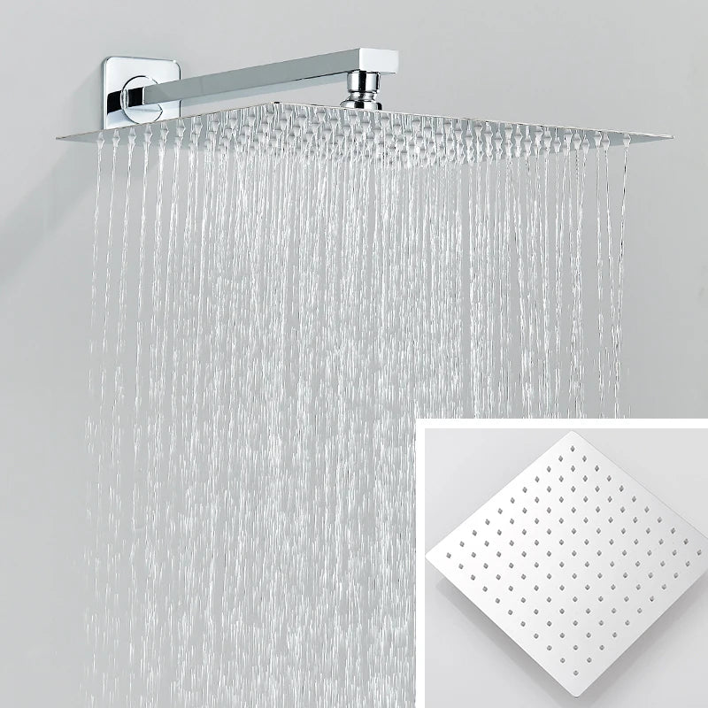 Chrome Concealed Shower Faucet System 2-way Rainfall Bathroom Mixer Bathtub Tap with Hand Sprayer