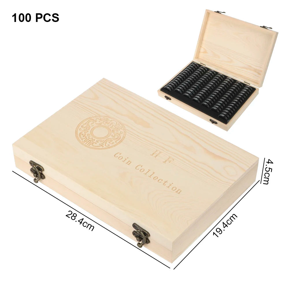 Wooden Commemorative Coin Storage Box With Adjustable Pad For Coins