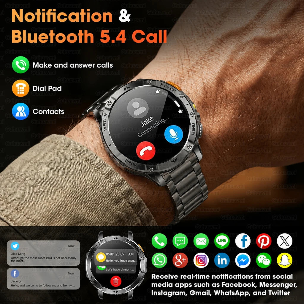 Military Smartwatch With Flashlight, Waterproof Design And Heart Rate Tracking