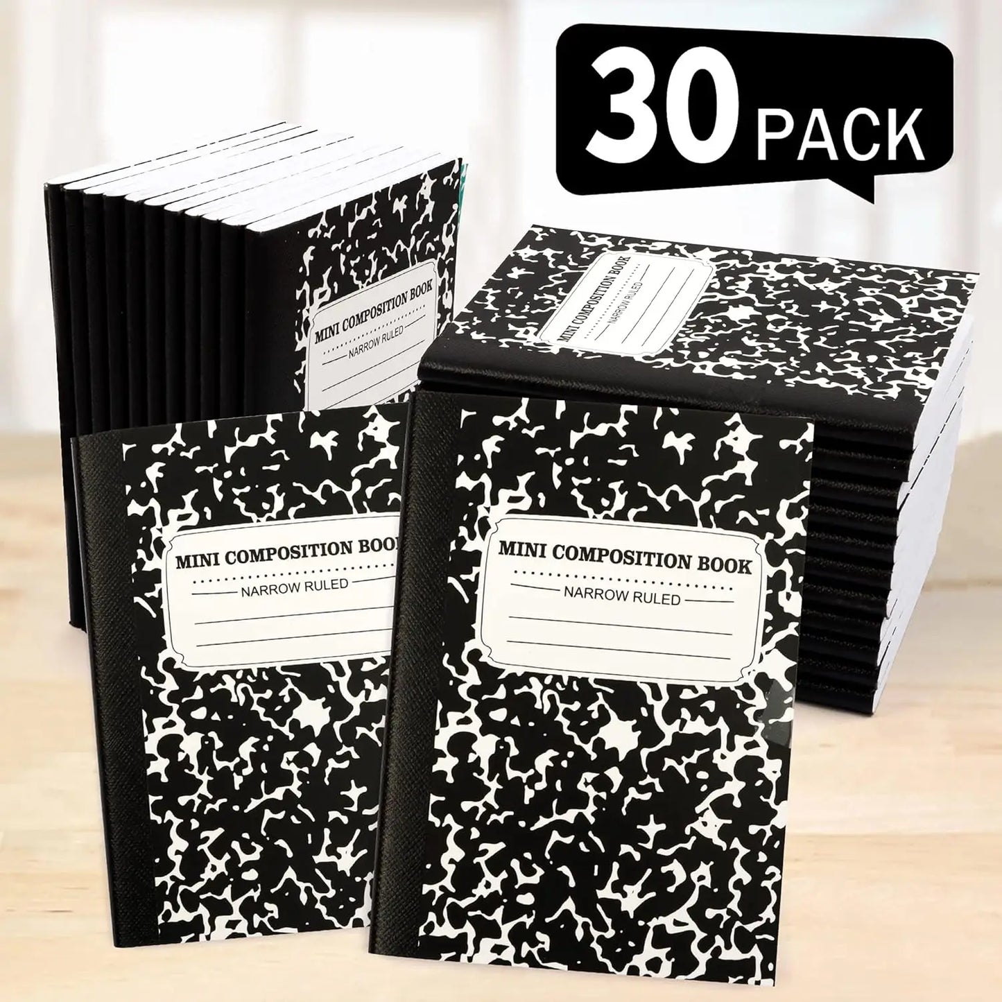 Cute Mini Composition Notebooks, 30 Pack Black Narrow Ruled Pocket Size for Kids Students Office