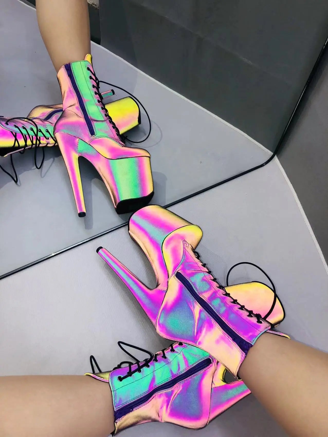 WUXIN H&P Women's 8in Stripper Heels Boots，Pole Dance Ankle Boots Shoes 20cm Platform Stiletto Exotic Heel