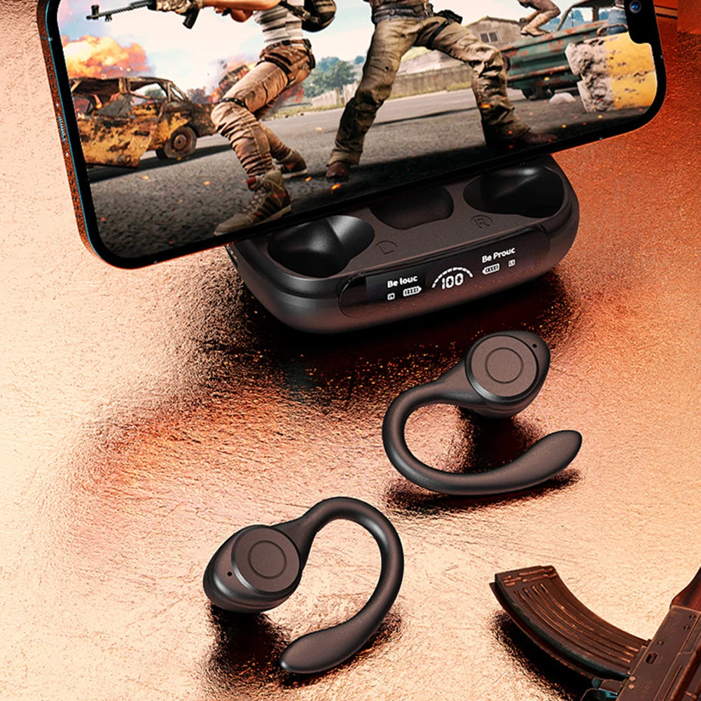 HiFi Stereo Headphones Ear Hook Waterproof Gaming Earphones Bluetooth-Compatible5.3 Power Display Comfortable for Sports Running