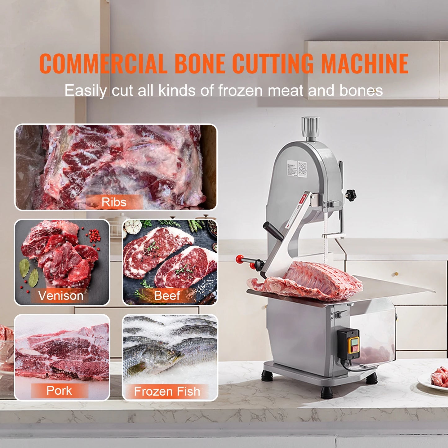SucceBuy Electric Bone Cutting Sawing Machine Automatic Commercial Tabletop Stainless Steel Bandsaw Bone Cutter for Home Kitchen