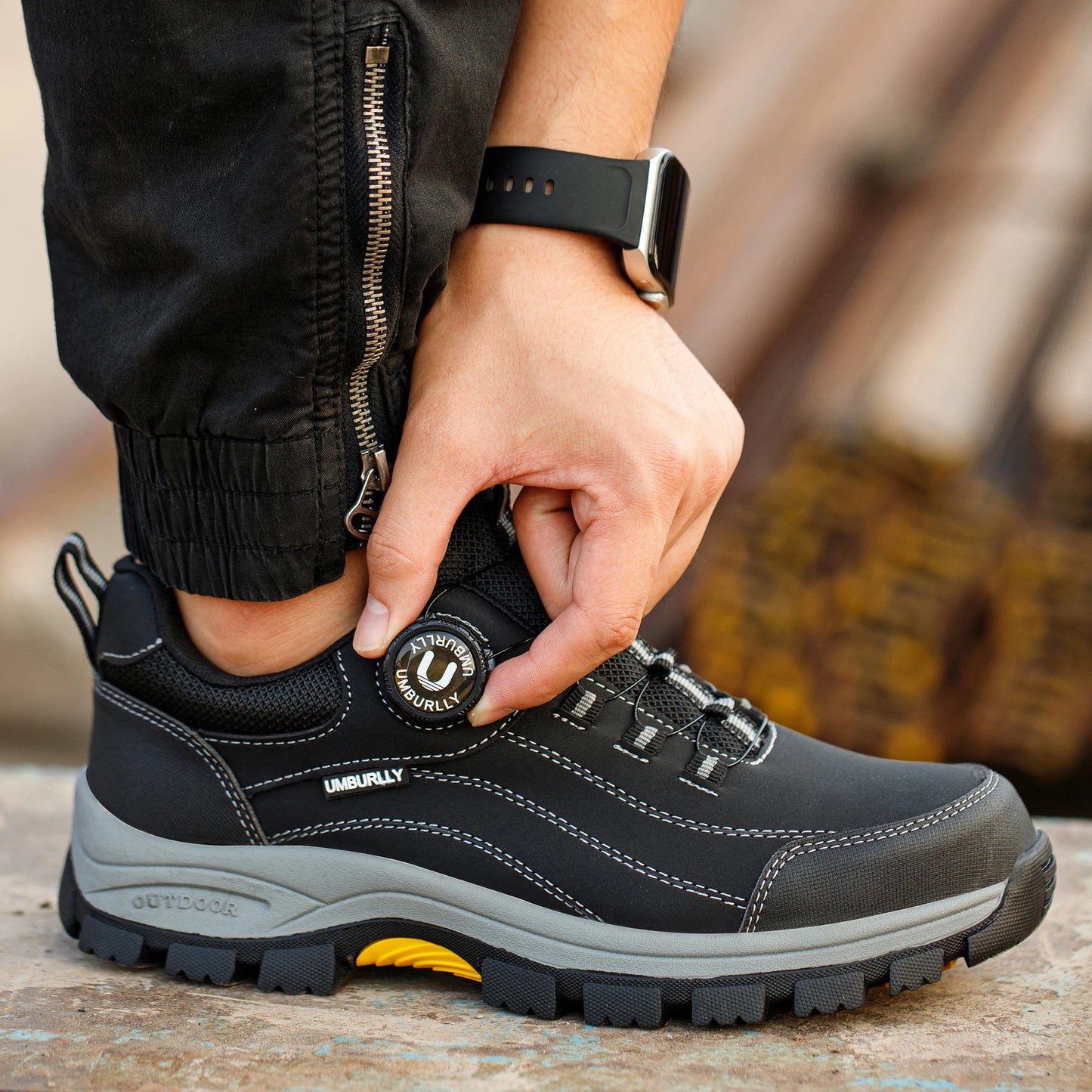 Men's Safety Shoes Steel Toe Anti-smash Anti-puncture Kevlar Midsole Slip-resistant Side Buckle Work Shoes