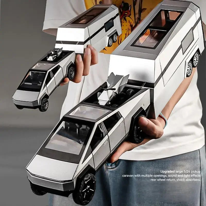 Cyber Truck Pickup Trailer RV Metal Alloy Toy Car Model Die-Casting Off-Road Vehicle Men's Gift Collection Truck Ornaments