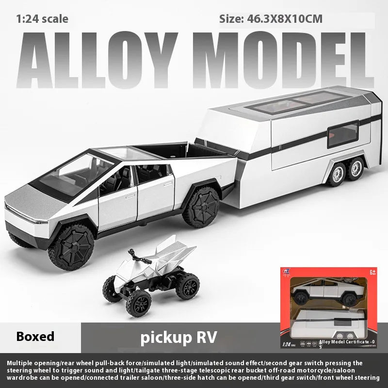 Cyber Truck Pickup Trailer RV Metal Alloy Toy Car Model Die-Casting Off-Road Vehicle Men's Gift Collection Truck Ornaments
