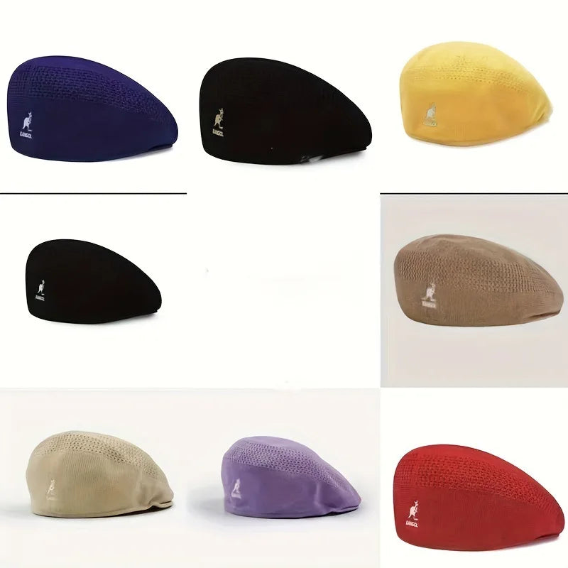 Kangaroo Beret Hat Women's Retro British Korean Trendy Painter Cap Summer Spring Animal Pattern Embroidery Versatile Fashion Hat