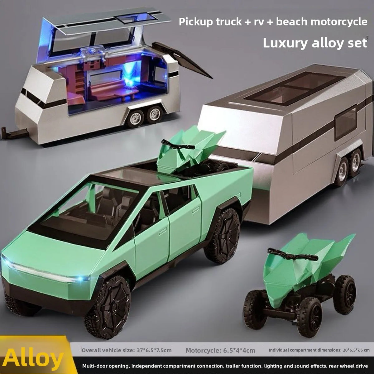 Cyber Truck Pickup Trailer RV Metal Alloy Toy Car Model Die-Casting Off-Road Vehicle Men's Gift Collection Truck Ornaments