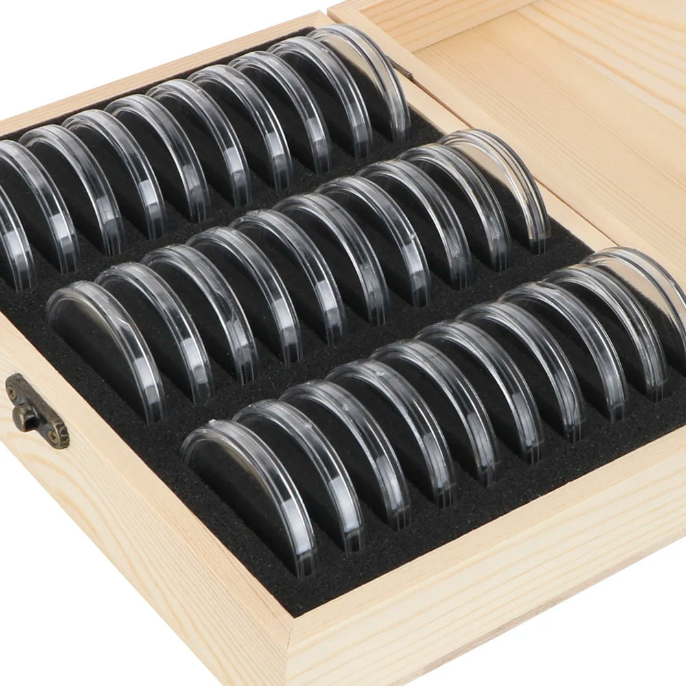 Wooden Coin Storage Box Adjustable Pad Holds 20 To 100