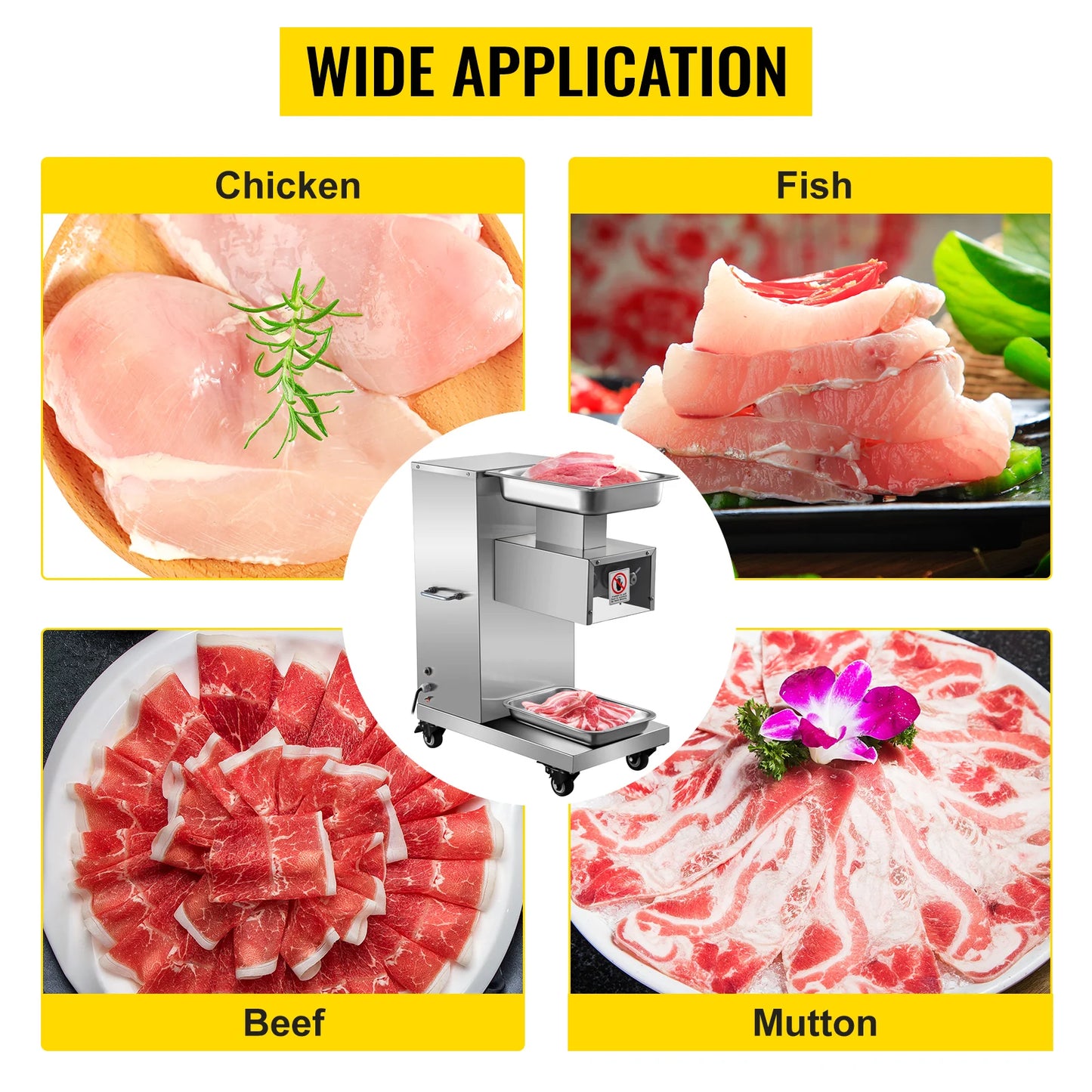 SucceBuy 500Kg/H Electric Meat Slicer 750W Commercial Meat Cutter 3mm Stainless Steel Blade Food Cutting Slicing Kitchen Machine