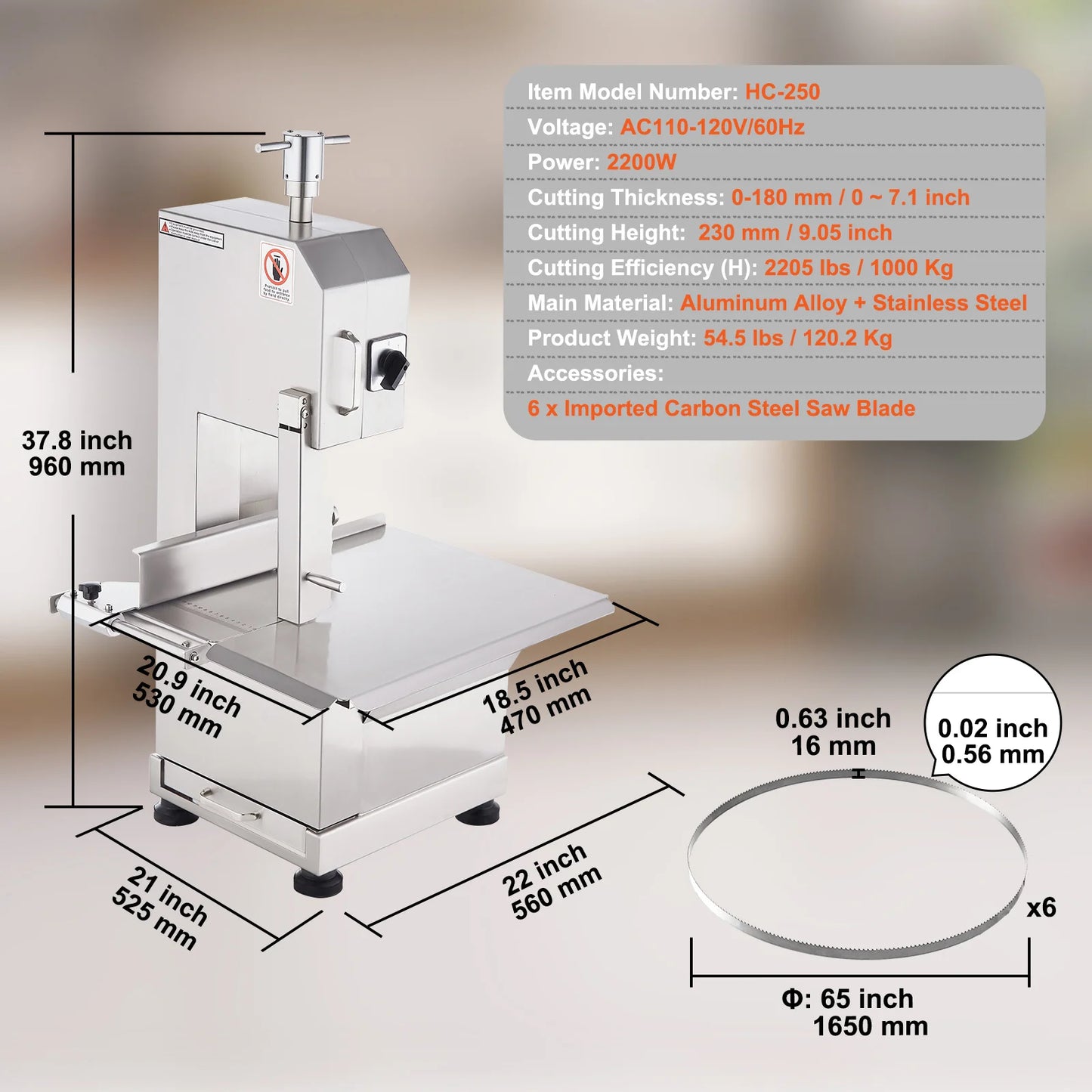 SucceBuy Electric Bone Cutting Sawing Machine Automatic Commercial Tabletop Stainless Steel Bandsaw Bone Cutter for Home Kitchen