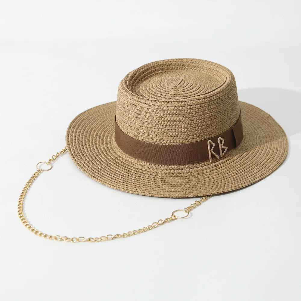 Women's Elegant Straw Sun Hat With Ribbon For Beach Travel