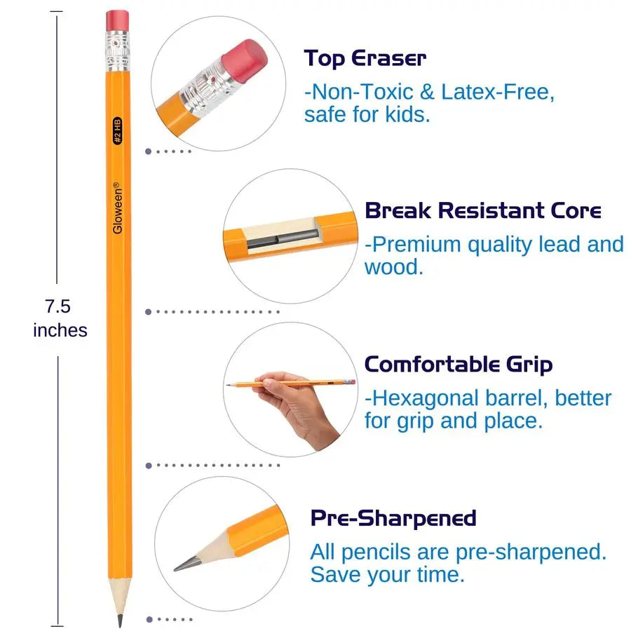50 Pack Pencils 2PreSharpened HB Pencil Bulk with Top Erasers, Great Set for Office, School, and Classroom Supplies