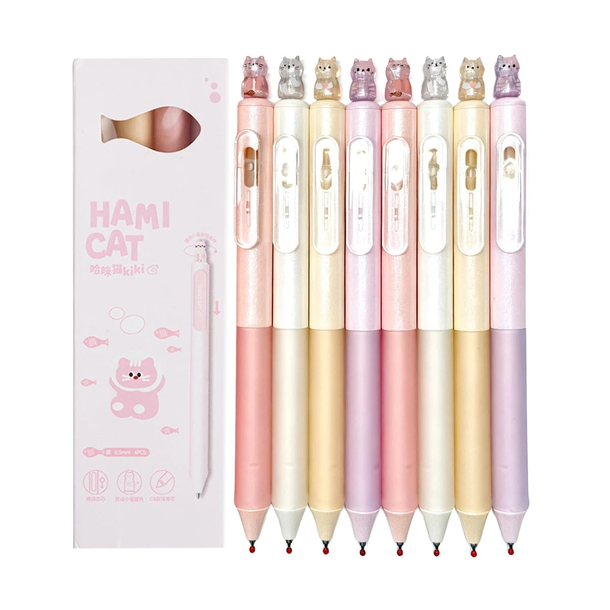 4pcs Kawaii Cat Retractable Gel Pens, Ink Fine Tip 0.5mm, Smooth Writing Cute Ballpoint Pens for Note Taking, Office School Supp