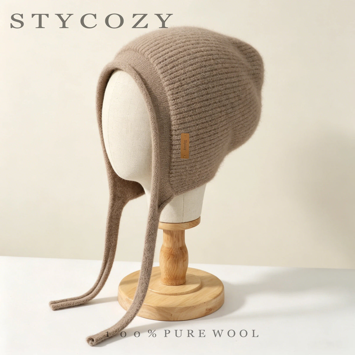 Stycozy Women's Wool Knitted Earflap Winter Hat Warm Beanie