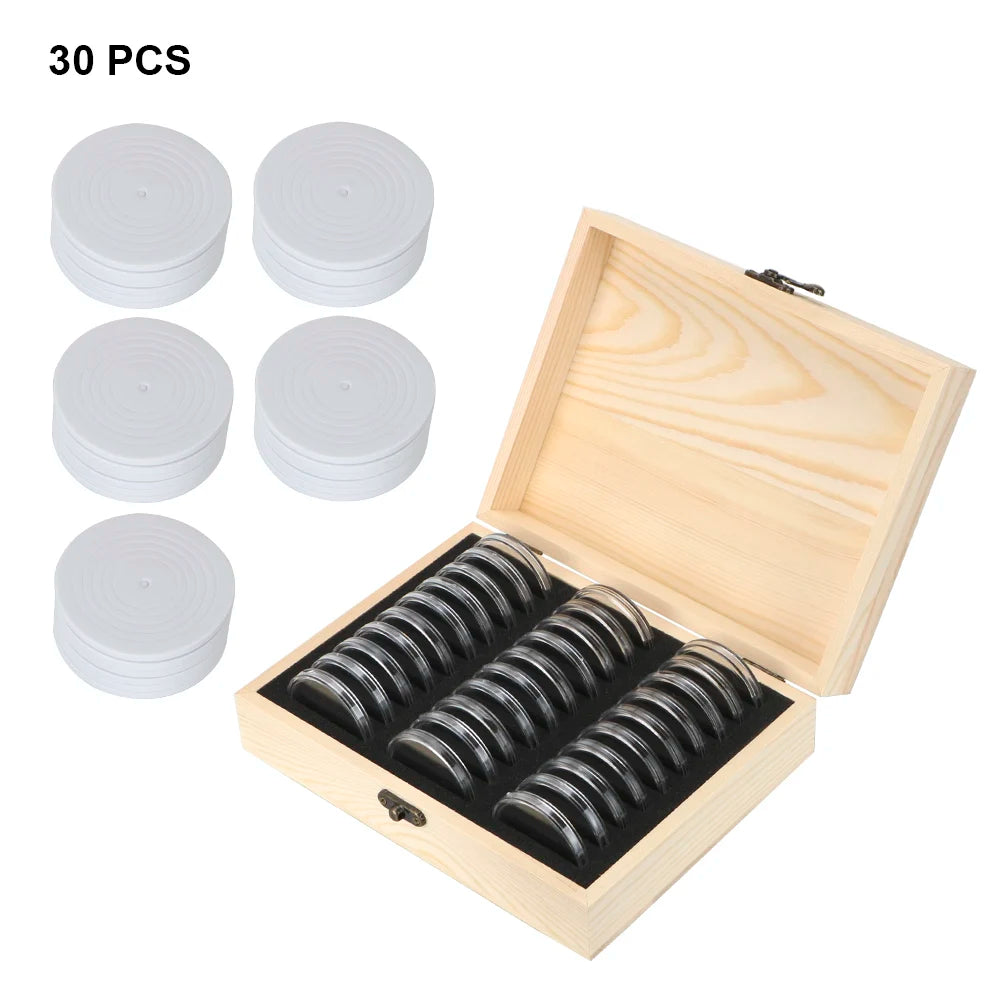 Wooden Commemorative Coin Storage Box With Adjustable Pad For Coins