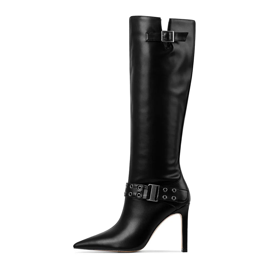 DoraTasia Modern Mid Calf Boots With Metal Decor Elegant Look