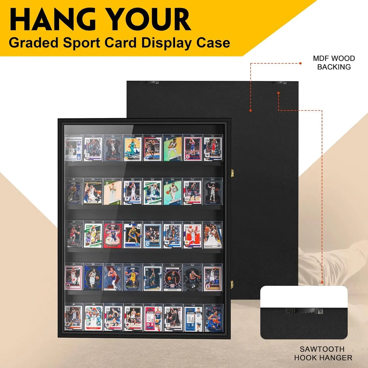 40 Graded Sport Card Display Case Wooden Wall Cabinet for Trading Cards Collectibles