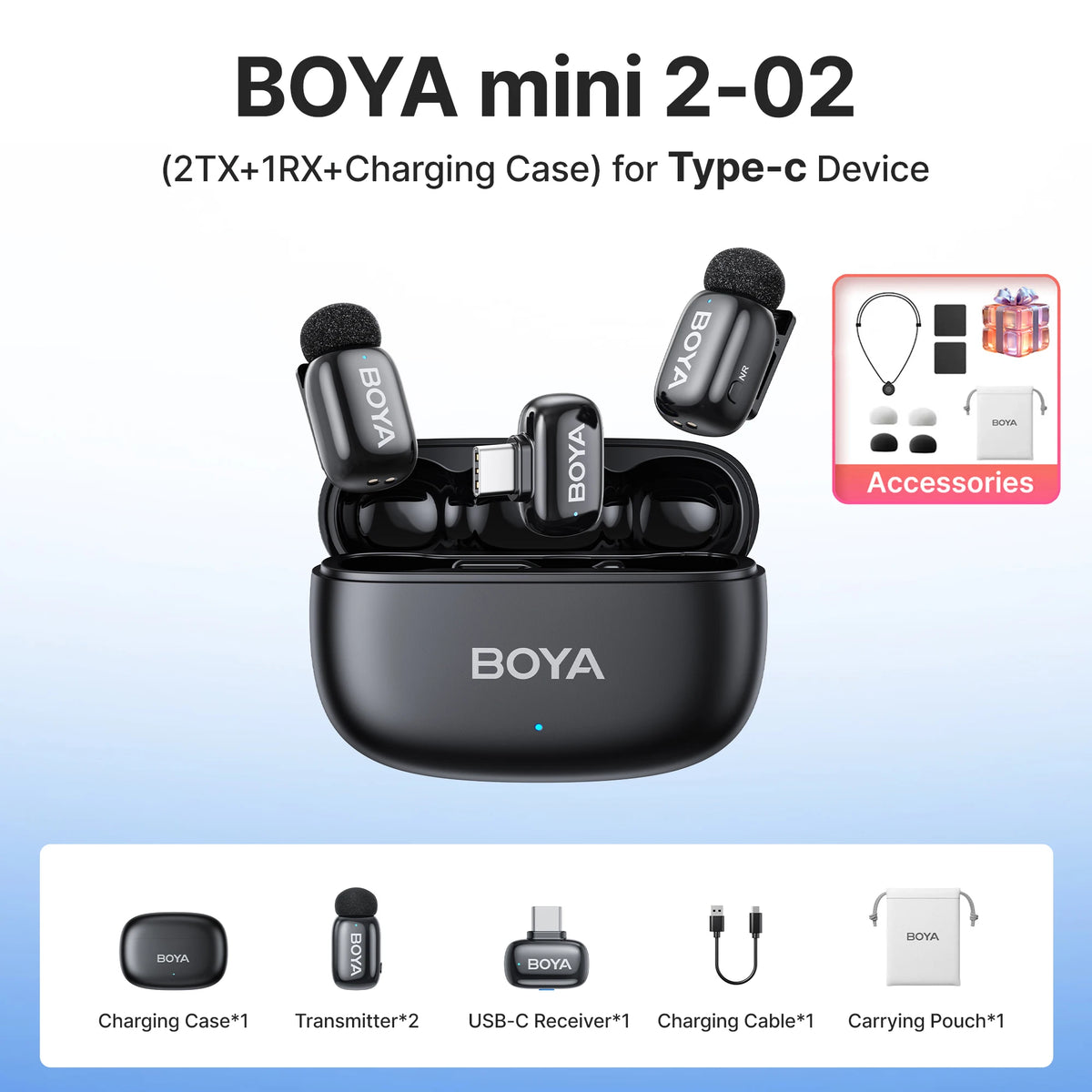 BOYA Mini 2 Wireless Lavalier Microphone With AI Noise Reduction