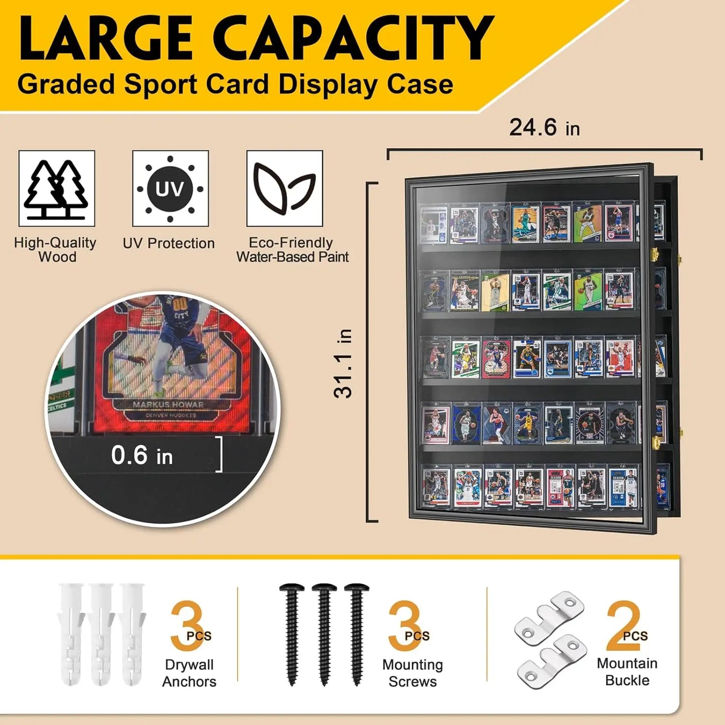 40 Graded Sport Card Display Case Wooden Wall Cabinet for Trading Cards Collectibles