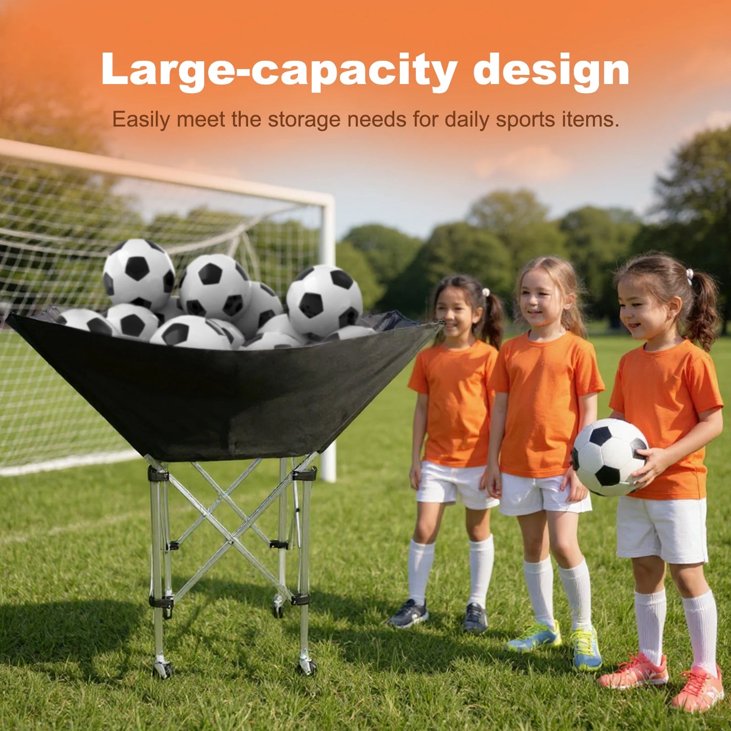 Collapsible Hammock Ball Cart with Wheels Volleyball Cart Volleyball Training Equipment Ball Holder for Volleyball Basketball