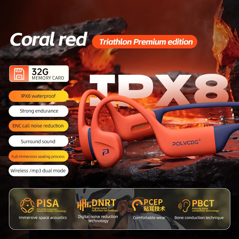 POLVCDG Bone Conduction Swimming Earphones IPX8 Waterproof Bluetooth 32GB Memory