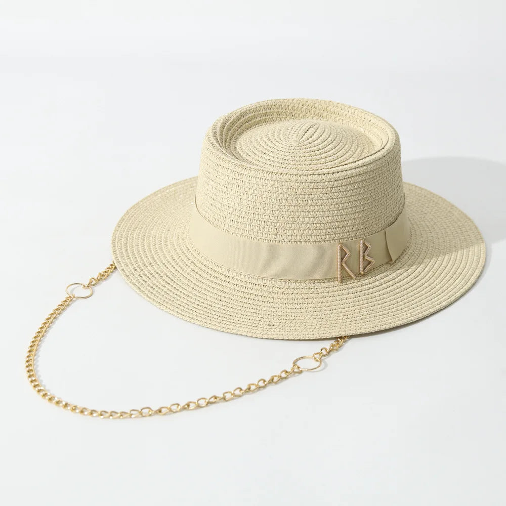 Women's Elegant Straw Sun Hat With Ribbon For Beach Travel