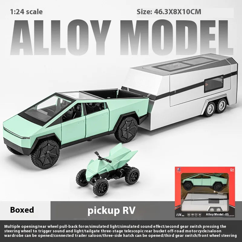 Cyber Truck Pickup Trailer RV Metal Alloy Toy Car Model Die-Casting Off-Road Vehicle Men's Gift Collection Truck Ornaments