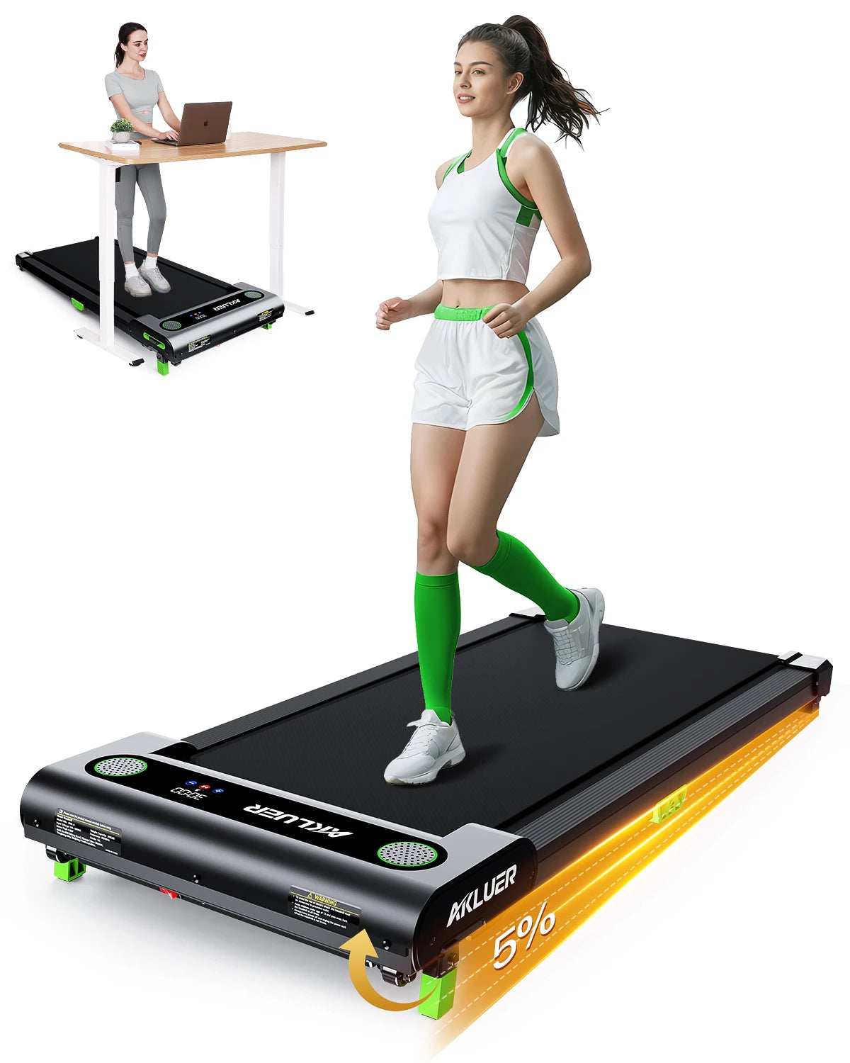 AKLUER Walking Pad with Incline, Under Desk Treadmill for Home, with Remote Control  LED Display, 2.5HP 4 in 1 Incline Treadmill