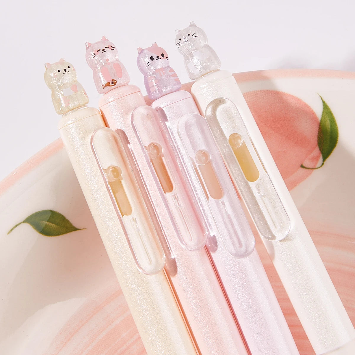 4pcs Kawaii Cat Retractable Gel Pens, Ink Fine Tip 0.5mm, Smooth Writing Cute Ballpoint Pens for Note Taking, Office School Supp