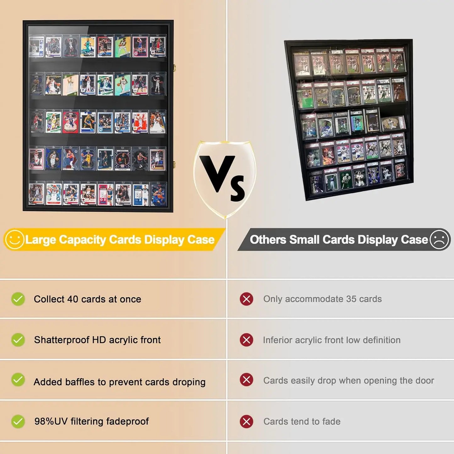 40 Graded Sport Card Display Case Wooden Wall Cabinet for Trading Cards Collectibles