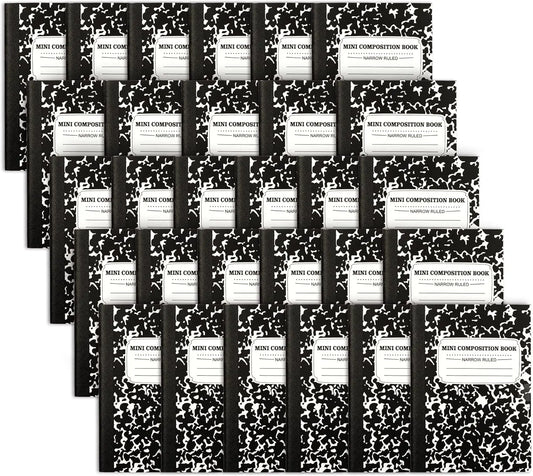 Cute Mini Composition Notebooks, 30 Pack Black Narrow Ruled Pocket Size for Kids Students Office