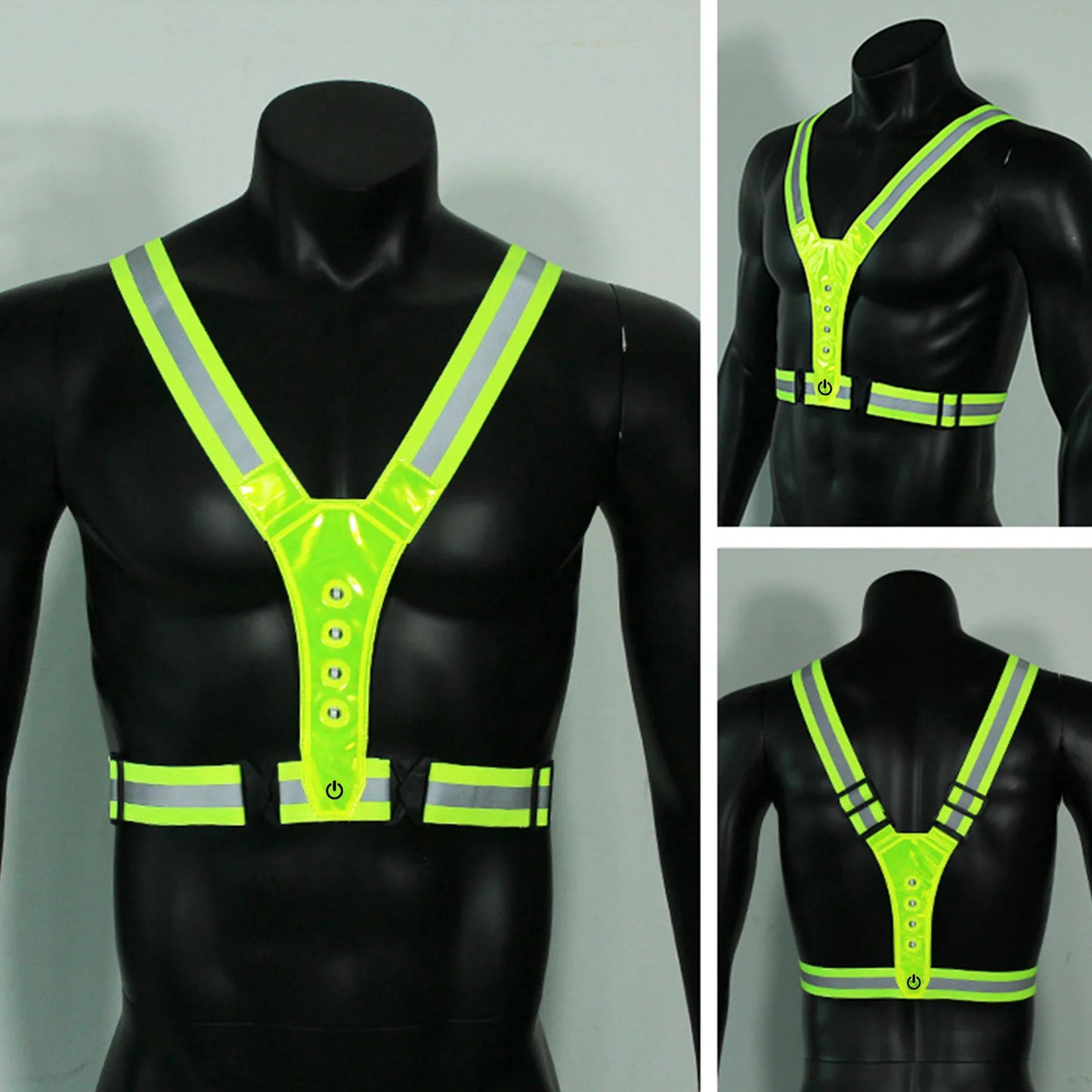 LED Cycling Vest Sports High Visibility Outdoor Running Cycling Reflective Safety Vest Adjustable Elastic Strap Reflective Belt