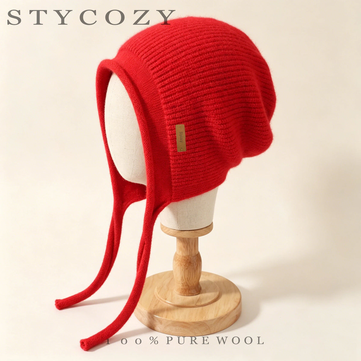 Stycozy Women's Wool Knitted Earflap Winter Hat Warm Beanie