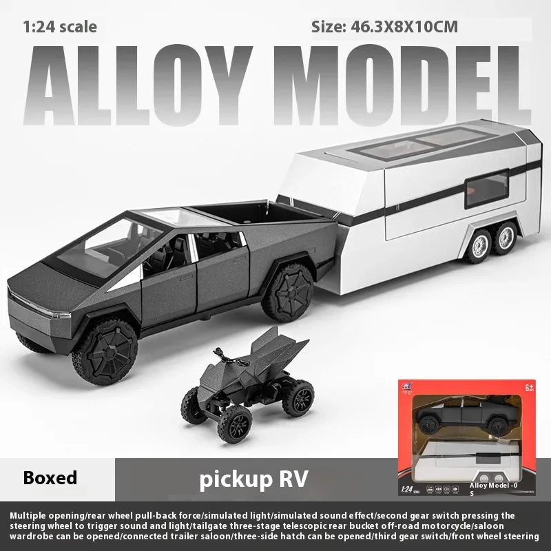 Cyber Truck Pickup Trailer RV Metal Alloy Toy Car Model Die-Casting Off-Road Vehicle Men's Gift Collection Truck Ornaments