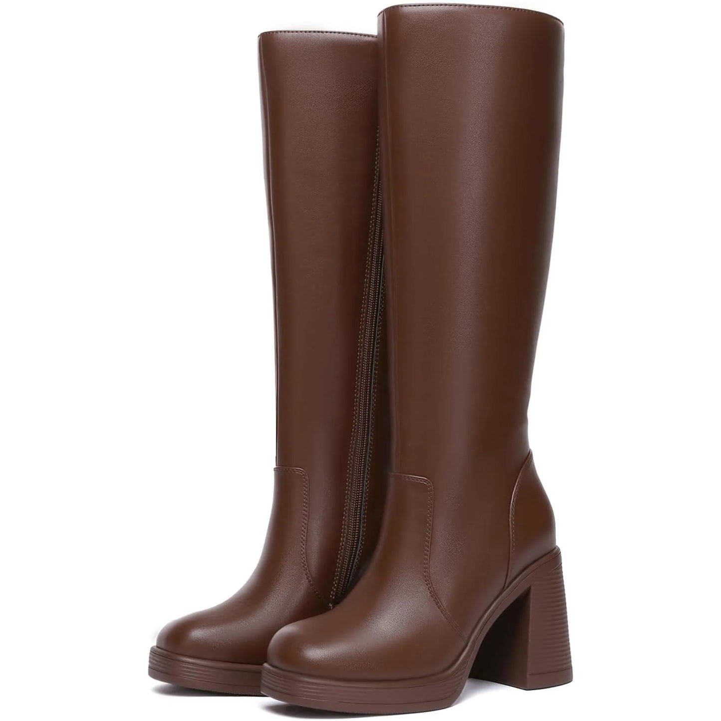 Black Knee High Boots for Women Platform Tall Boots Fashion Square Toe Chunky Heeled Booties