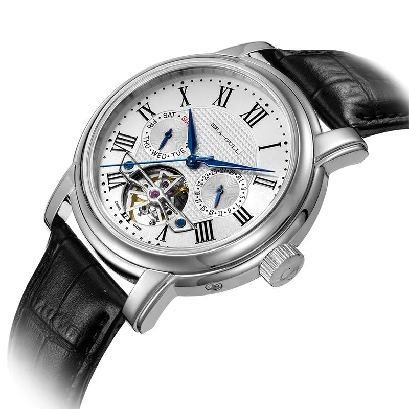 Sea-Gull Luxury Mechanical Watch For Men Leather Strap Waterproof