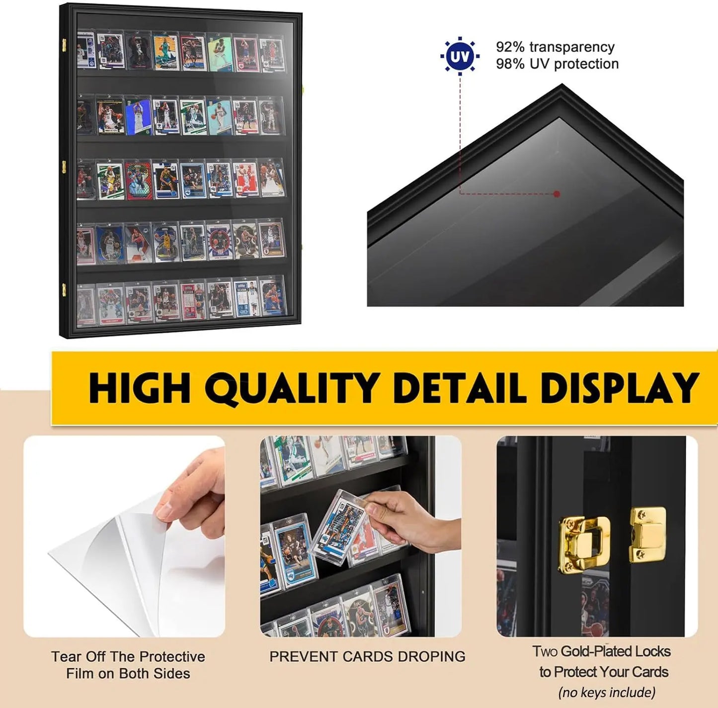 40 Graded Sport Card Display Case Wooden Wall Cabinet for Trading Cards Collectibles