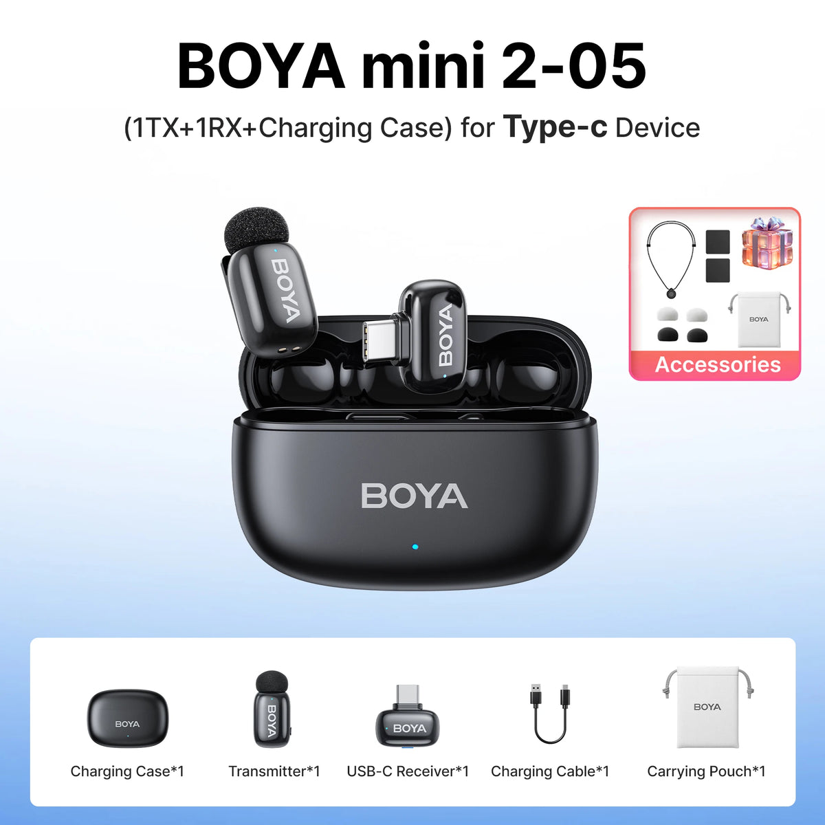 BOYA Mini 2 Wireless Lavalier Microphone With AI Noise Reduction