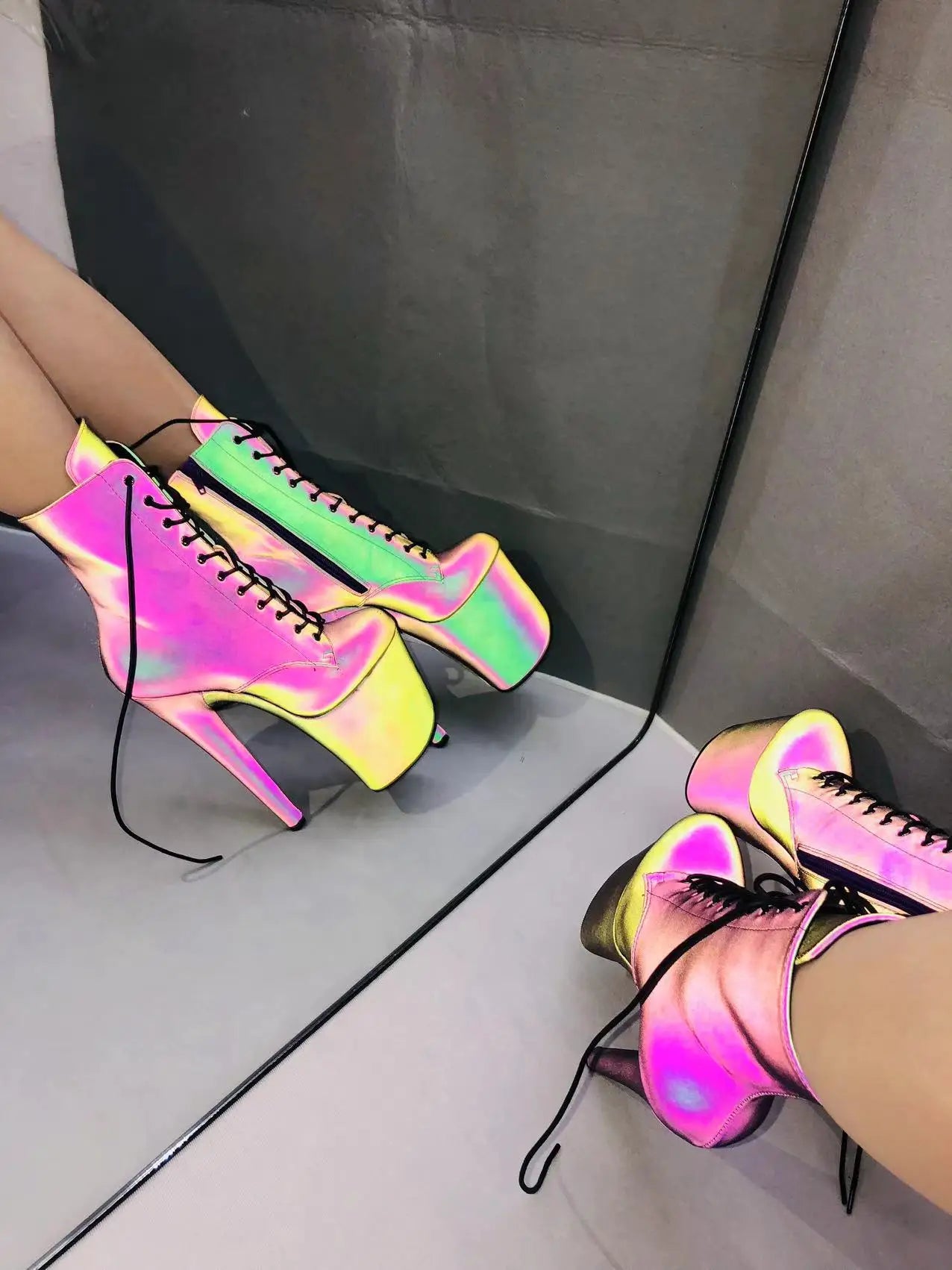 WUXIN H&P Women's 8in Stripper Heels Boots，Pole Dance Ankle Boots Shoes 20cm Platform Stiletto Exotic Heel