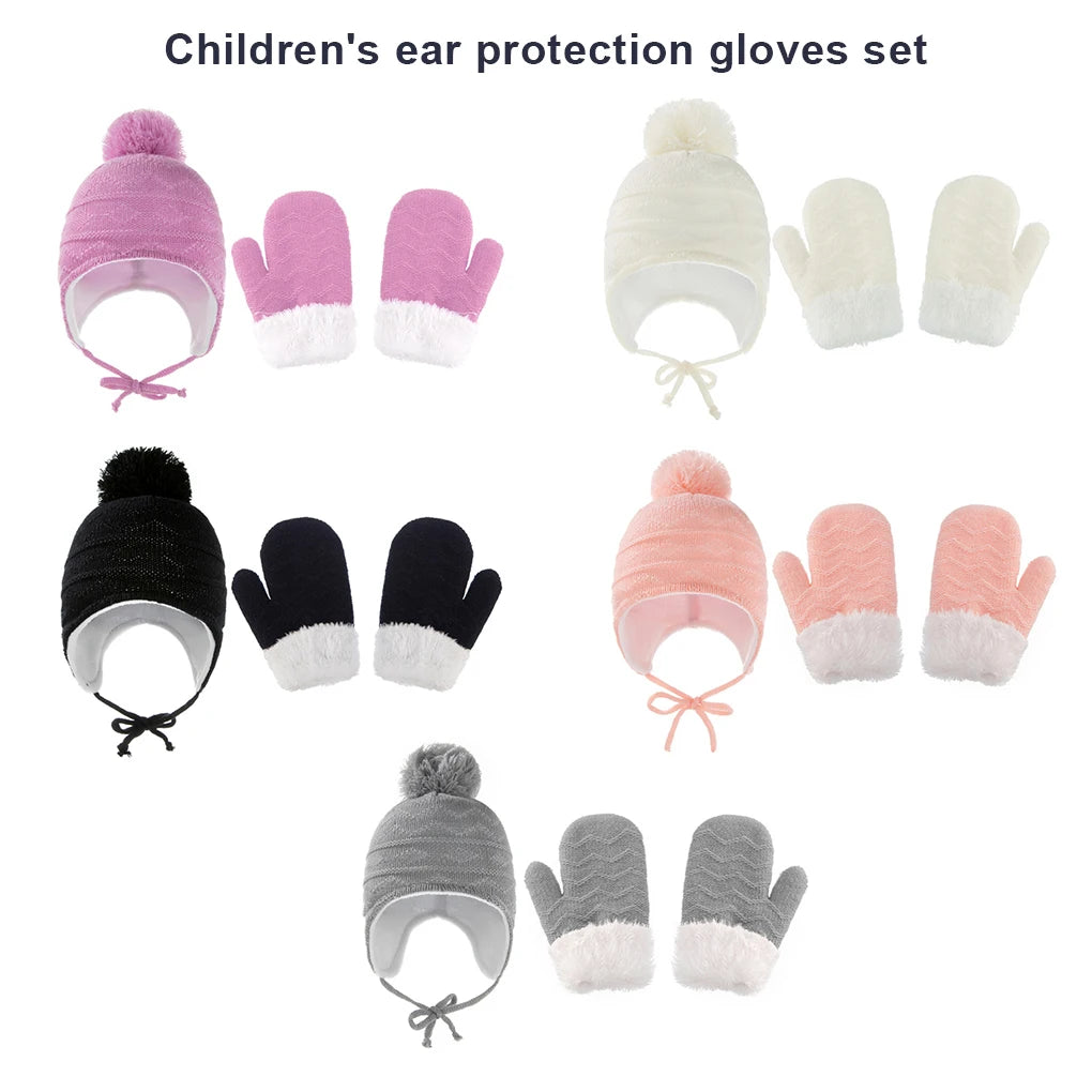 Baby Warm Hat Fleece Lined Infants Toddlers Kids Autumn Outdoor Game Thermal Caps Comfortable Mittens for Boys