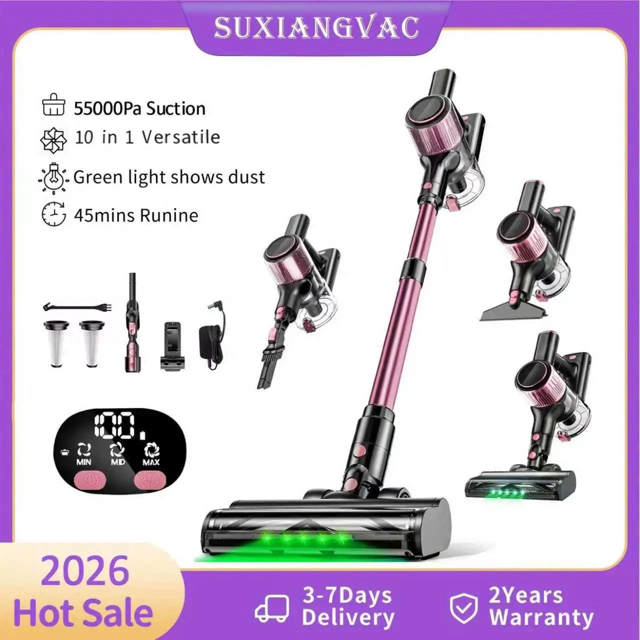 SUXIANGVAC Cordless Vacuum Cleaner 55Kpa 8 In 1 45Min Runtime For Pet Hair