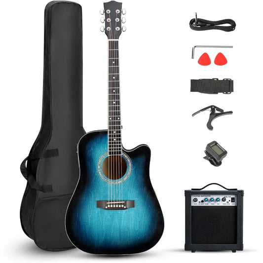 Acoustic Electric Guitar Kit With Amp Basswood Body For Beginners